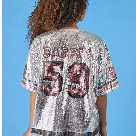 FOREVER 21 x Barbie - Silver Sequin Jersey T Shirt Dress (Rare) - Picture 2 of 8